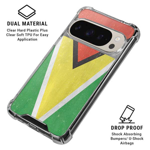 Guyana Flag Distressed Pixel 9 Pro XL Clear Case